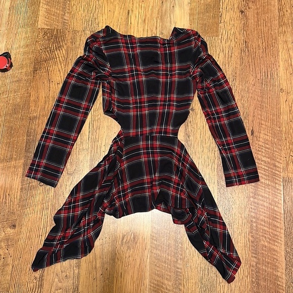 Autumn Adeigbo Holiday Party Long Sleeve Cutout Plaid Sharkbite Hem Tunic D3 - Picture 3 of 3